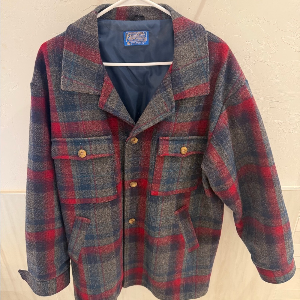 Pendleton Men's Wool Plaid Jacket in Red and Blue